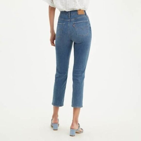 NWT Levis 724  Jeans Size 27 High Rise Straight Leg Cropped Distressed Blue - Picture 2 of 8